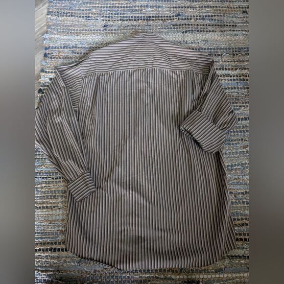 Claiborne Brown Stripe Button Down Shirt L L/S Professor Winkle Free 100% Cotton - Picture 5 of 5